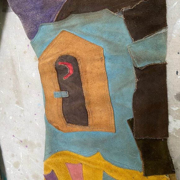 Vintage 70s Suede Patchwork Groovy Jeans Men's 28 - Disco Flare Handmade OOAK - Picture 3 of 15